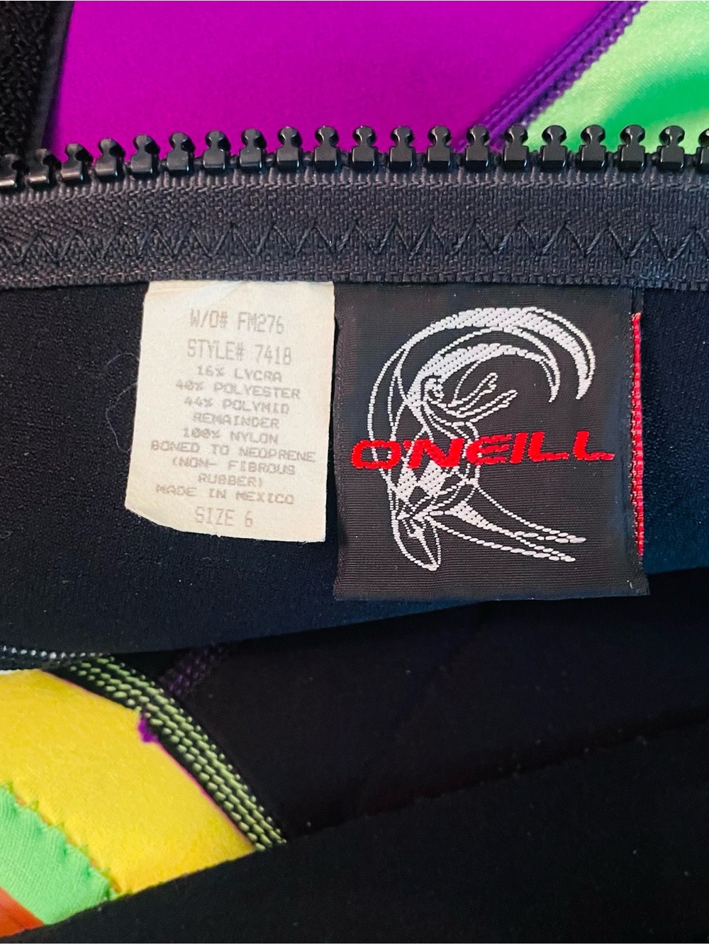 Vintage 90s O'Neill Wetsuit Shorty Springsuit Surf Neon Green Purple Women’s 6 - Picture 3 of 12